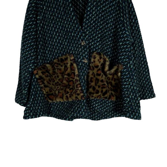 Alembika Womens Jacket XS Textured Wool Blend Leopard Faux Fur Pockets Boho Fit - Picture 5 of 11
